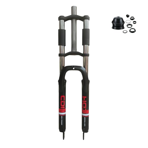 CDHPOWER Fahrrad-Federgabel, 66 cm/73,7 cm, Aluminium, Doppelschulter, 28,6 mm gewindeloses gerades Rohr, Dreifachbaum, Scheibenbremsenhalterung, schwarze Fahrradgabeln mit 2,9 cm Headset