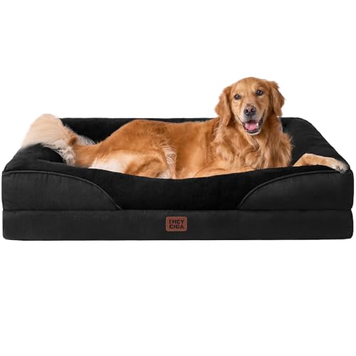 EHEYCIGA Orthopädisches Hundebett mit 4 Rändern, 106.5x76cm, Schwarz
