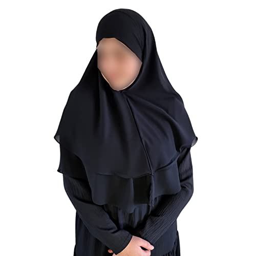 Yaqeen Hijab Kurzer Chiffon-Khimar, 2-lagig, Diamantschliff, Dreieck, Hijab, Muslimischer Schal, Kopftuch, Chadors, Arabien, islamisches Gebetskleid, muslimische Schals, Schwarz , Einheitsgröße