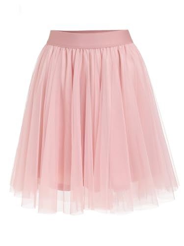 Eisnnu Tüllrock Damen 3 Lagen Tüll Elastische Taille Sommerrock Unterrock Petticoat Rocklänge 48CM Schwarz Rosa Weiß Kurz Party Prom Rock