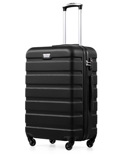 COOLIFE Mittelgroßer Koffer für Urlaubsreise, Kreuzfahrten und Studium im Ausland, 67cm L, PC+ABS, Hartschale, Leicht Robuster, Trolley mit Spinner Räder, YKK Reißverschluss, TSA-Schloss, Schwarz