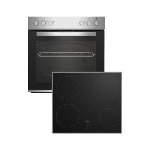 Beko BBUC12020X Einbau-Herd-Set, Multifunktionsofen mit 4 Heizarten und Glaskeramik-Kochfeld, SteamShine-Reinigung, herausnehmbare Vollglas-Innentür, Schwarz/Edelstahl