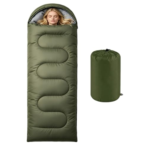 Schlafsack für Erwachsene, 3–4 Jahreszeiten, für warmes und kaltes Wetter | Tragbarer, rechteckiger Schlafsack, leicht und kompakt, für Camping, Reisen und Wandern, 210 x 75 cm