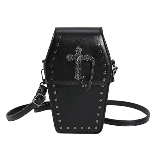 Ftchangfang Gothic Geldbörse Sarg Form Crossbody Bag Mini Punk Kleine Tasche, Cross-Black, 8.5*5*2inch