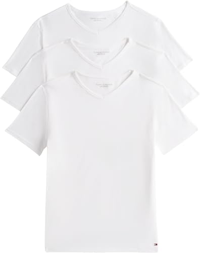 Tommy Hilfiger Herren 3er Pack T-Shirts Kurzarm Stretch V-Ausschnitt, Weiß (White/White/White), M