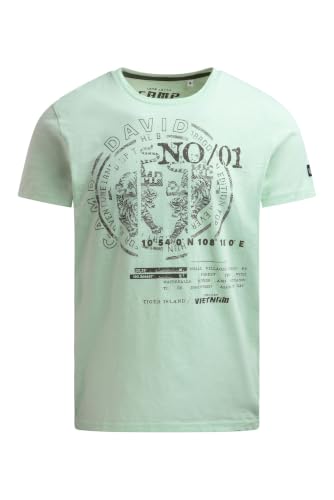 Camp David Herren T-Shirt Rundhals mit Frontprint und Label Print Flammgarnstruktur Kurzarm Sommer Light Mint, XL