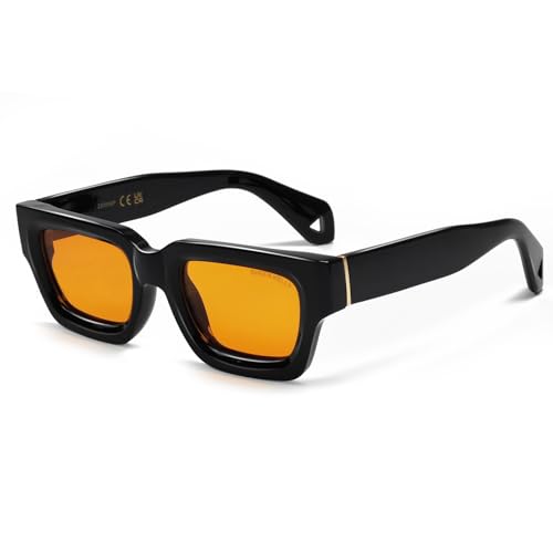 SHEEN KELLY Klobige quadratische Retro-Sonnenbrille für Männer und Frauen, trendige dicke schmale rechteckige Designer-Sonnenbrille im 90er-Jahre-Stil