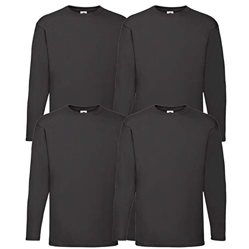 Fruit of the Loom 4 T Shirt Longsleeve M L XL XXL Langarm Verschiedene Farbsets auswählbar (L, Schwarz)