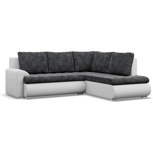 Mebligo - Ecksofa mit Schlaffunktion und 2 Bettkasten Schwarz + Grau 230x89x200 (BxHxT) FORESTA - Rechts Eckcouch, Sofas & Couches, Couch L Form, Cauchsofa, Sofa Wohnzimmer, Ecke Sofa