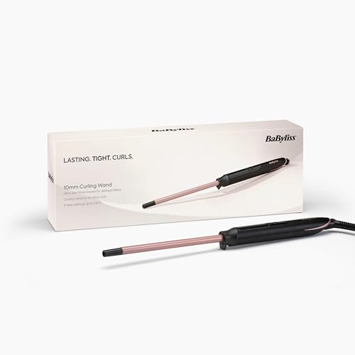 BaByliss 10 mm Lockenstab – Quarz-Keramik-Beschichtung, 10 Temperaturstufen, Lockenstab für kleine Locken, kompaktes Design, Pink & Schwarz, C449E