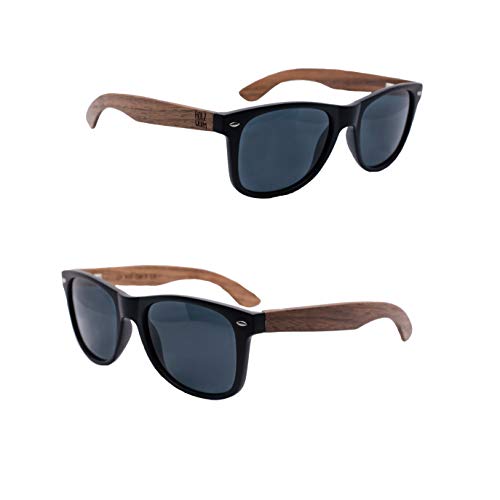 Holzwurm Sonnenbrille Herren polarisiert mit Holzbügeln aus Walnuss | Sonnenbrille Damen verspiegelt mit UV400-Schutz und Brillenetui aus echtem Bambus, polarized sunglasses men
