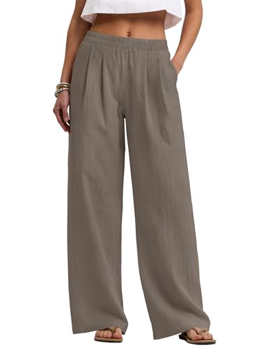Rapbin Graubraun Damen Leinenhose Culotte Sommerhose Elastisch M