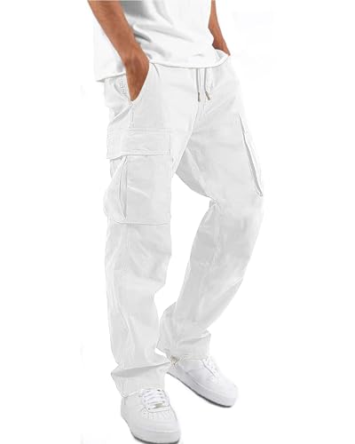 NEMXCE Cargohose Herren Chino Hose aus Leichter Baumwolle mit 6 Taschen Jogginghose elastischer Taille mit Kordelzug Freizeithose für Männer