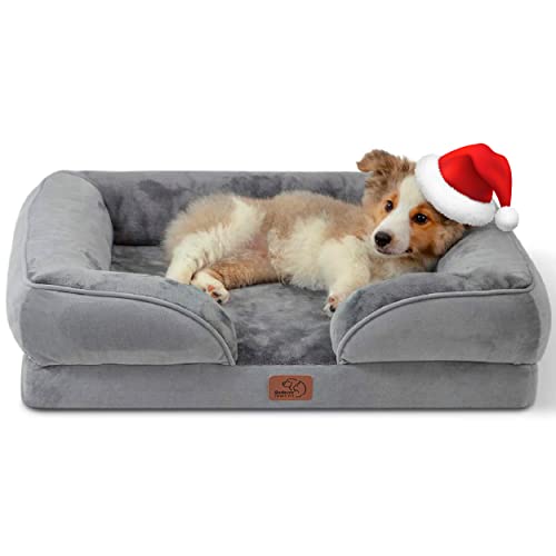 BEDSURE orthopädisches Hundebett Ergonomisches Hundesofa - 71x58 cm Hundecouch mit eierförmiger Kistenschaum für kleine Hunde, waschbar rutschfest Hundebetten, grau