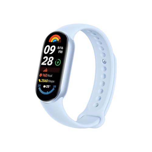 XIAOMI Smart Band 9 Fitness Tracker, AMOLED Display with 1200 Nits, Sp02 Tracking, Sleep and Heart Rate Monitor, Notifications, 5ATM Waterproof, Mi Fitness App, Arctic Blue