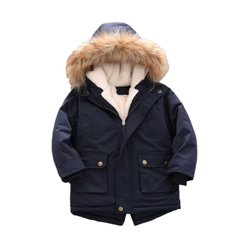 Guqmjde Winterjacke Jungen Daunenjacke Kinder Baumwolle Mantel Classic Wintermantel Jacken Puffer Jacket Kapuzenjacke Thermal Daunenmantel Outdoorjacke Thermojacke Marineblau, 7–8 Jahre