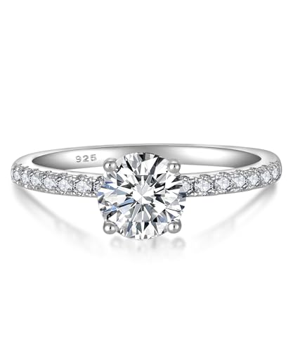 YL 1 Karat Moissanite Ring Verlobungsring 925er Sterlingsilber Rundschliff Moissanit Farbe D VVS1 Schmuck Geschenke für Damen(Größe 54)