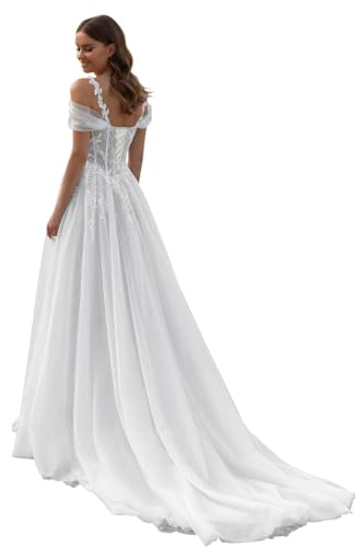 Beyonddress Tüll Prinzessin Brautkleider Hochzeitskleid Elegant Lang Appliques Spitze Brautmode Brautkleider(Weiß 06,46)