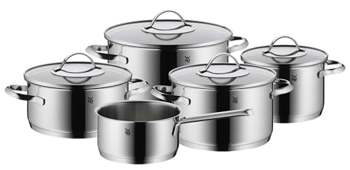 WMF Aparto Topfset Induktion 5-teilig mit Glasdeckel, Cromargan Edelstahl poliert, Induktions Töpfe Set unbeschichtet, für alle Herdarten geeignet, ohne Skalierung, spülmaschinengeeignet