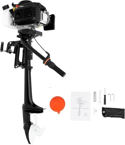 4-Takt Außenbordmotor Benzinmotor, 55ccm 4ps Außenborder Benzin Außenbordmotor Kurzer Welle CDI Zündung Luftkühlung mit Kraftstofftank für Aufblasbare Fischerboot Fischerboot und Angeln