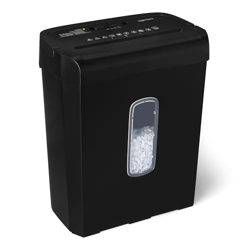 Amazon Basics 6-Blatt-Papierschredder mit Kreuzschnitt und Kreditkartenschredder, 14 l, schwarz