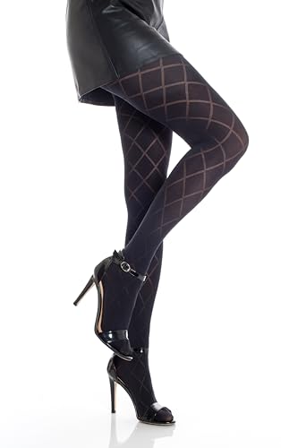 Gi&Gi Damen-Strumpfhose, Rauten-Muster, Jacquard, Polyester-Elasthan, Unsichtbare Füße (DE/NL/SE/PL, Alphanumerisch, L, XL, Regular, Regular, SCHWARZ C)