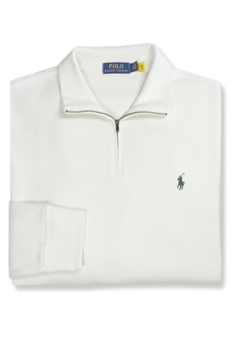 Polo Ralph Lauren Herren-Pullover mit halbem Reißverschluss aus gerippter Baumwolle, Chic Creme/Grün, L