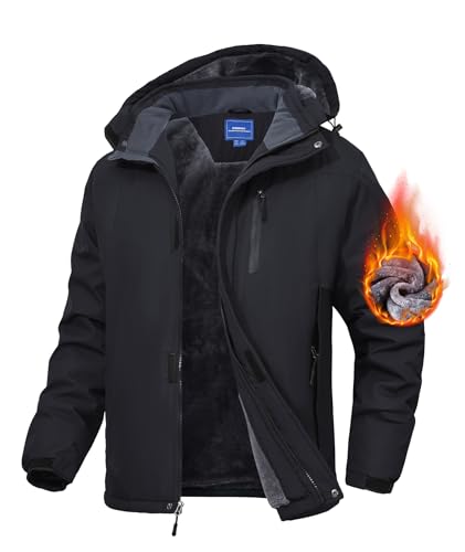 Zoofly Skijacke Herren Winterjacke Warm Gefüttert Outdoor jacken Waterproof Snowboardjacke für Männer Winddicht Schwarz M