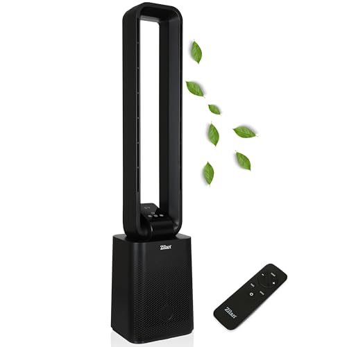 Zilan Turmventilator Blattlos Leise Standventilator mit Fernbedienung – 12 Stufen, 3 Modi, BLDC Motor, 45° Oszillation, Timer 15h, LED Display – Säulenventilator Tower Fan Energiesparend (Venom Black)