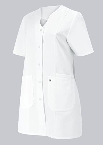 BP 1640-485-21-38n Damen-Kasack, 1/2 Hülse, V-Ausschnitt mit Druckknopfband, 215,00 g/m² Stoffmischung, weiß, 38n