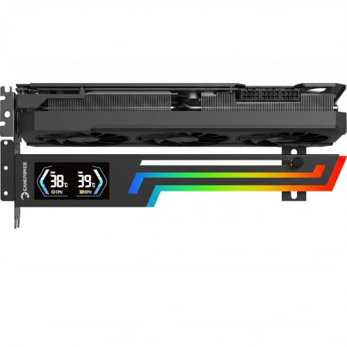 GAMEPOWER Heatsync ARGB LCD Grafikkartenhalterung Schwarz, GPU Halter und GPU Stütze mit Echtzeit CPU/GPU Temperaturanzeige, 2,64