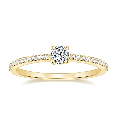 Titaniumcentral Vorsteckring Damen Eternity Ringe Schmal Rund Zirkonia Verlobungsringe Eheringe Versprechen Ring (Gelbgold,52 (16.6)
