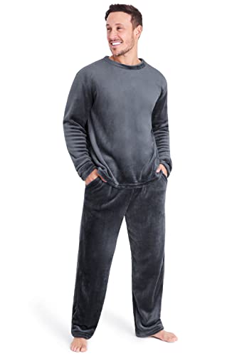 CityComfort Schlafanzug Herren Lang, 2-Teiliges Herren Pyjama Set, Geschenk für Männer (Holzkohle, 3XL)
