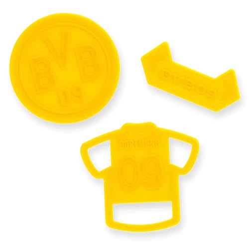 BVB Keksausstecher-Set, 3 Stück, Offizielles Borussia Dortmund Merchandise, Spülmaschinenfest, Gelb