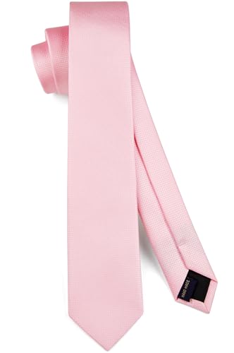 HISDERN Babyrosa Krawatte für Herren schmale Krawatten einfarbige formelle für Hochzeit Party Business (6cm)