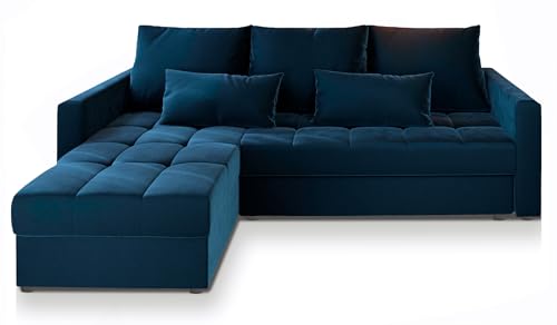 Masseno Ecksofa KOS PIK mit Schlaffunktion L-Form, Sofa mit Bettkasten, Wohnzimmersofa, Couch, Soffa, Bettsofa, Couchgarnitur- Blau, Kronos 09
