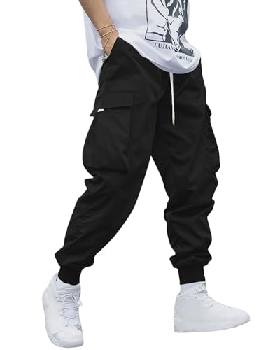 YAOHUOLE Cargohose Herren Lang Cargo Hosen Herren Regular Fit Cargohose Herren Loose Fit Schwarz M