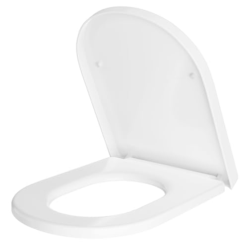 TROPOW Toilettendeckel mit Absenkautomatik,Antibakterieller WC Sitz,Quick-Release-Funktion,Passend für die meisten D-Form-Toiletten,PP-Klodeckel,Toilettensitz Belastbar bis 150 kg,Weiß