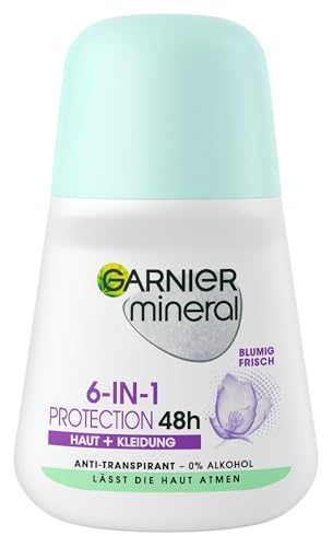 Garnier Roll-On Deo für Frauen, Deodorant mit frischem Duft und bis zu 48 Stunden Schutz vor Achselnässe und Körpergeruch, Mineral Protection 6in1 Anti-Transpirant, 1 x 50 ml