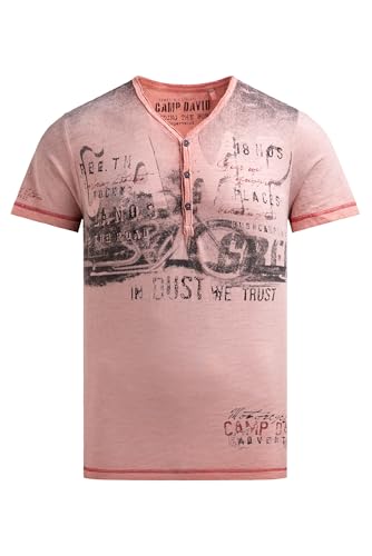 Camp David Herren Henley-Shirt im Used Look mit Photoprint Old Peach, XL