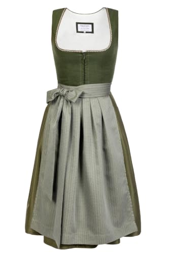 Edelnice Trachtenmode Midi Dirndl Anni aus Leinen Grün inkl. Dirndlschürze Gr. 32-54 (40)