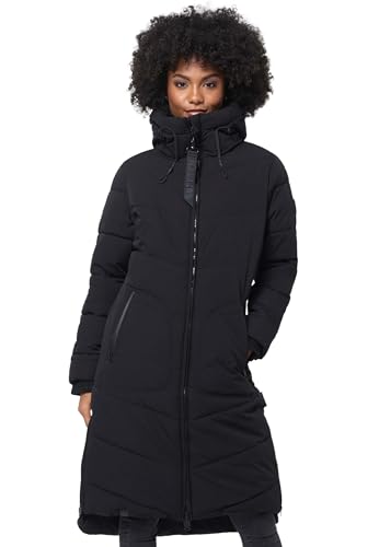 MARIKOO Damen Winterjacke Stepp Winter Jacke gesteppter Wintermantel warm lang Mantel [B949-Benik-Schwarz-Gr.M]
