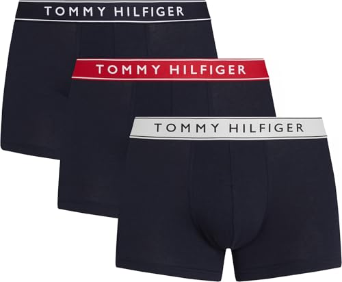 Tommy Hilfiger Herren 3er Pack Boxershorts Trunks mit Logobund, Mehrfarbig (Th Wht/ Med Red/ Dsrt Sky), XL