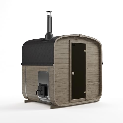 AZS-ENGINEERING Fasssauna Garten Outdoor Sauna aus Fichtenholz – Verschiedene Größen (3–4 Personen) – Wahlweise mit Holzofen ETNA