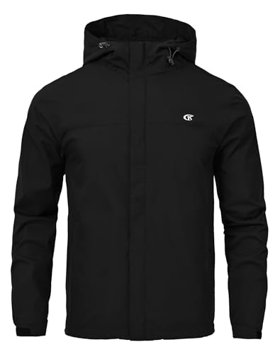 Huayuzh Jacke Herren Softshelljacke Wasserdichte Atmungsaktiv Winddichte Regenjacke Leichte mit Kapuze Laufen Wandern Schwarz S
