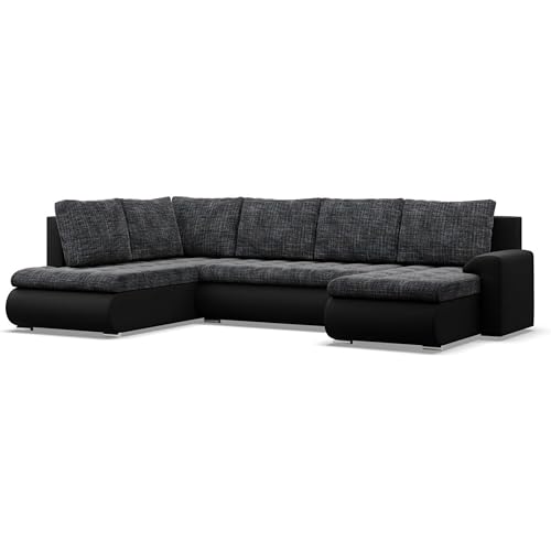 Mebligo - Ecksofa mit Schlaffunktion und 3 Bettkasten FORESTA 300x89x200 (BxHxT) Dunkelgrau + Schwarz - Ottomane Links Eckcouch, Couch U Form, Sofa Wohnzimmer, Sofas & Couches, Eckschlafsofa