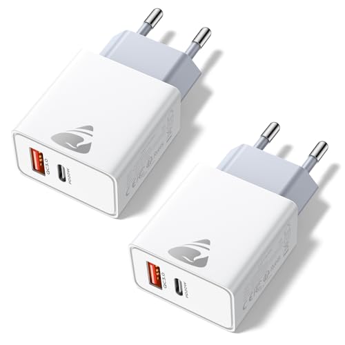 USB C Ladegerät, 2er Pack 2 Ports Mehrfach Ladegerät mit USB-C und USB-A, 20W Schnellladegerät PD 3.0 Power Adapter USBC Netzteil für iPhone 16 15 14 Pro Max 13 12 11,Samsung Handys Stecker Chargers