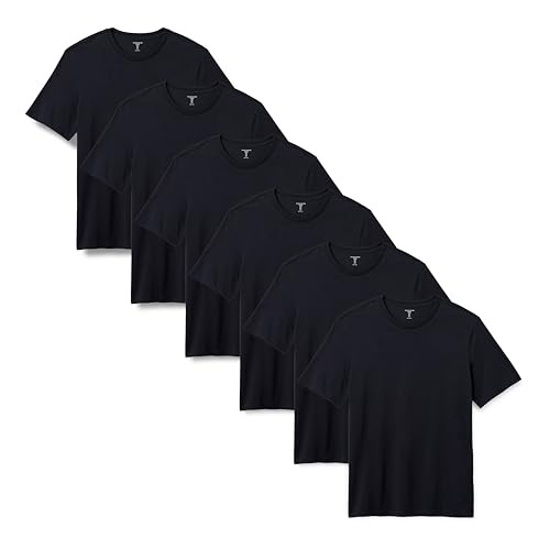 Amazon Essentials Herren T-Shirt mit kurzen Ärmeln und Rundhalsausschnitt in normaler Passform, 6er-Pack, Schwarz, L