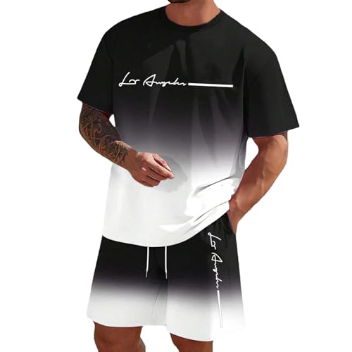 Trainingsanzug Herren Jogginganzug Aufdruck Zweiteiliges Set Freizeit Sportanzug Komfort Lässig 2 Teiliges Kurze Hosen + T Shirt Set Bequeme Freizeitanzug Männer