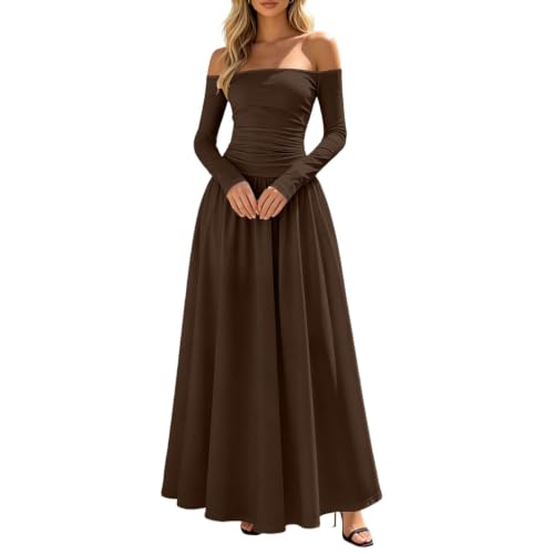 Generisch Herbstkleid Damen,Herbstkleid Damen Langarm Lang Kleid Herbst Winter Kleider Elegant Herbstkleider Festlich Outfit A Linie Einfarbig Winterkleid 50Er Jahre Damenkleidung Für Hochzeit